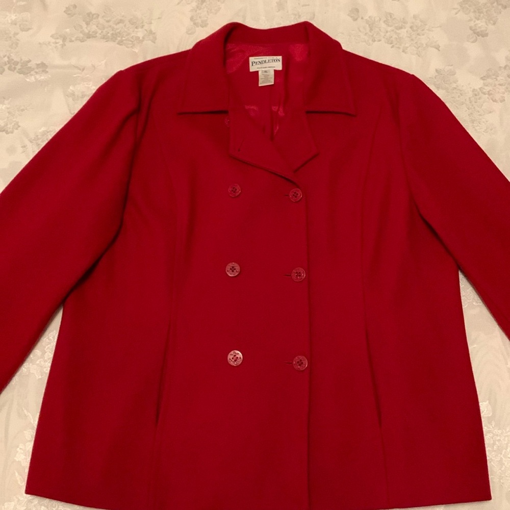 Red Wool Pendleton Pea Coat - Size 16 - 100% Merino Wool - Gorgeous coat!